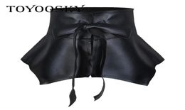 Belts Wide Belt Women BowKnot Decorated PU Leather Ruffle Skirt Peplum Waistband Cummerbunds Female Dress Strap Girdle2557378