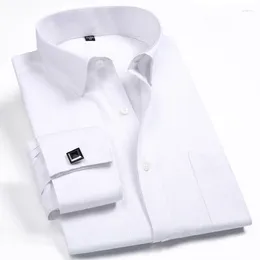 Men's Dress Shirts French Cuff Shirt 2024 White Long Sleeve Formal Business Buttons Male Regular Fit Cufflinks M-6XL