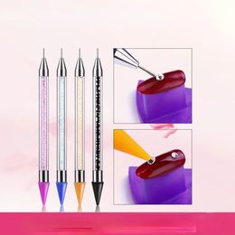 2024 Nail Art Dual Heads Acrylic Design Metal Dotting Wax Pen Rhinestones Gem Picking Picker Manicure Drill Pencil Silicone Head Tool- for