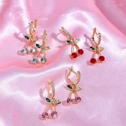 Dangle Earrings Flatfoosie Shiny Cute CZ Cherry Crystal Drop For Women Multicolor Fruit Fashion Jewellery Party Friendship Gift