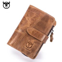 Purses Genuine Crazy Horse Leather Men Wallets Vintage Trifold Wallet Zip Coin Pocket Purse Cowhide Leather hasp Wallet For Mens