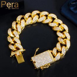 Link Bracelets Pera High Quality Chunky Clear Broken Cubic Zirconia Hip Hop Cuban Gold Colour For Women Party Jewellery B128