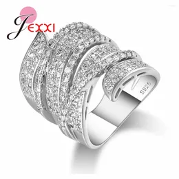 Cluster Rings 925 Sterling Silver Wedding Bands For Women Clear CZ Austrian Crystal Inlay Pave Jewellery Ladies Mens Party Gifts