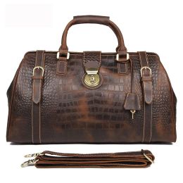 Bags Vintage Genuine Leather Travel Bag For Men Large Capacity Crazy Horse Skin Crocodile Pattern Handbag Duffle Weekenger Bags TK020