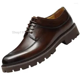 Dress Shoes Men Derby Fashion Summer Formal Italian Wedding Thick Sole Business Office Genuine Leather Oxford