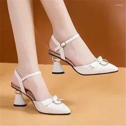 Casual Shoes Women's 2024 Pointed Toe Sandals Summer Fashion All-match Hollow Baotou High Heels Soft Leather Back Empty