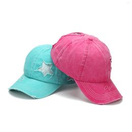 Ball Caps 6 Colours Women's Distressed High Pony Cap With Glitter Star Summer Mesh Female Fashion HIp Hop Hats Casual Adjustable