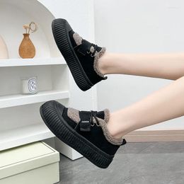 Casual Shoes Trendy Thick Soled Cotton For Women's 2024 Winter Warm Lamb Velvet Outwear Low Top Flat Bottom Zapatillas