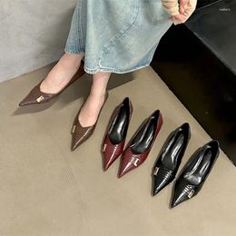 Dress Shoes Bailamos Fashion Brand Design Pumps Pointed Toe Shallow Slip On Ladies Work Thin Low Heel Shoe Mujer