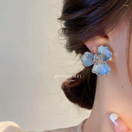 Dangle Earrings Trendy Jewelry Exaggerated Blue Flower Inlaid With Cubic Zirconia For Women Korean Fashion Jewellery Metal Earring