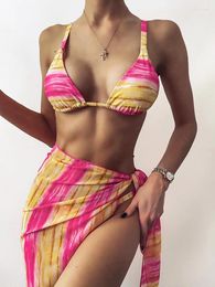 Women's Swimwear High Waist Brazilian Bikinis Bikini Print Set Swimsuit Three Piece Filled Bra Beachwear Erotic