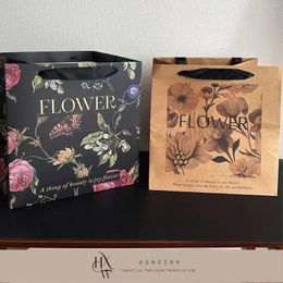 Storage Bags 28x28x28cm 2pcs Chinese Classical Series Handbag Black Flower Printing Gift Bouquet Square Packaging Handle Bag