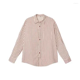 Women's Blouses Pink Striped Casual Shirts Loose Fashionable Korean Y2K Basic Office Lady Clothing All-match Vintage Harajuku Shirt Tops