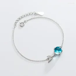 Charm Bracelets Silver Color Blue Crystal Round Ball Mermaid Bracelet For Women &Bangle Wedding Jewelry SL368