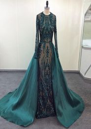 Elegant Evening Dress 2020 Muslim Long Sleeves Mermaid with Detachable Train Sequin Plus Size Prom Party Gowns5075896