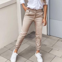 Women's Pants Womens High Waist Office Lady Ankle-Tied Button Ankle-Length Slim Fit Female Solid Color Slight Strech