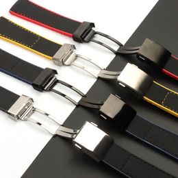 22mm 24mm Black Bracelet Nylon Silicone Rubber Watch Band Stainless Buckle For Fit Brei-tling Watch Strap Tools236q