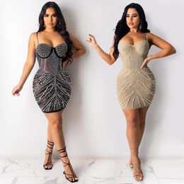 Sexy Chest Wrap Strap Rhinestone Nightclub Womens Dress