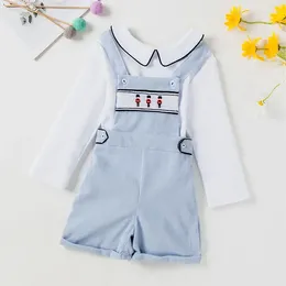 Clothing Sets 2024 Spanish Boys Suits Formal Luxury Children Clothes Baby Blouse Suspenders Pants Gentleman Wedding Kids Smocked Outfits