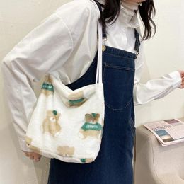 Bag Simple Female Daily Top-handle Women Portable Plush Shoulder Large Capacity Street Bear Print Totes Handbags