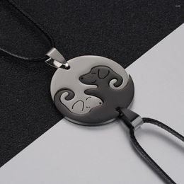 Pendant Necklaces Couple Black And White Dog Stitching Necklace Simple Niche Male Female Personality All-Match Sweater Chain