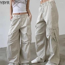 Women's Pants Multiple Pockets Straight Trousers Women Summer Loose Thin Cargo Y2k Grunge High Waist Casual Wide Leg