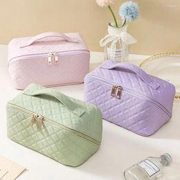 Cosmetic Bags PU Leather Bag Portable Zipper Large Capacity Toiletry Kit Solid Color Makeup Travel