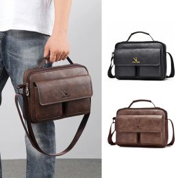 Briefcases Vintage Shoulder Bag Mini Briefcase for Men Business Tote PU Leather Handbags Pouch Ipad Breifcases Square Side Crossbody Bag