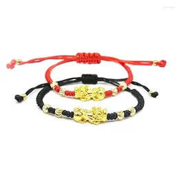 Charm Bracelets 2 Pcs Lucky Red Black Rope Pixiu Gold Colour Tibetan Buddhist Knots Adjustable For Women Men