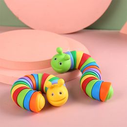 Hot selling simulation decompression colorful caterpillar slug wriggling rainbow nasal slug prank versatile decompression toy wholesale