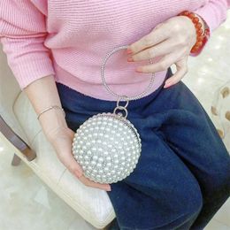 Shoulder Bags Circular Ring Portable Evening Pearl Rhinestone Round Ball Handbags For Lipstick Elegant Luxury Clutch Purse Wedding Wallet