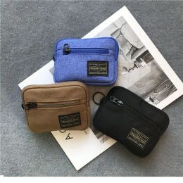 Purses Casual Men's Coin Purse Canvas Zipper Short Wallet Retro Key Holder Small Money Bag Trend Youth Mini Handbag