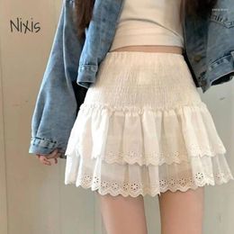 Skirts Sweet Cute White Mini Skirt For Women High Waist Slim Ruffles Cake Girl Summer Casual Korean Style Fashion Clothing