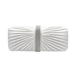 Bags European American Fashion Evening Bag Diamante Diamond Crystal Rhinestone Pleated Drape Satin Evening Clutch Bag