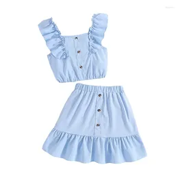 Clothing Sets Pudcoco Kids Girls Skirt Set Sleeve Camisole With Elastic Waist A-line Summer Outfit 8-12T