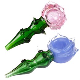 Handmade colored rose shaped glass pipe with realistic rose shaped design