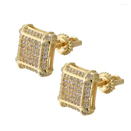 Stud Earrings Hip Hop Micro Paved CZ Stone Iced Out Bling Square Earring For Men Women Rapper Personality Jewellery Gifts Drop