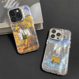 Cell Phone Cases Luxury Glossy Van Gogh Oil Painting Couples Phone Case For Iphone 15Promax 15Pro 15 14Pro 14 13Pro 13 12Pro 12 11 Pro Max Cover J240418