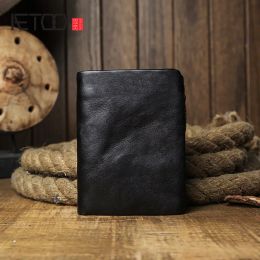 Wallets AETOO Men's short leather wallet, casual zipper wallet, personalized soft leather simple wallet
