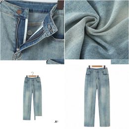 Womens Plus Size Pants 2023 Autumn Good Quality Clothes Women Straight Jeans Vintage Blue Denim Slim Wide Leg Fl Length Trousers 02Nn Otyjz