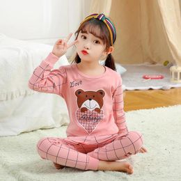 Clothing Sets Girls Cotton Soft Pyjama Suits Cartoon Bear Clothes For Children Pink Casual Pyjamas Sleepwears Kids Homewears Toddlers Pjs