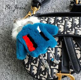Keychains Brand ' Robot Keychain Cute Real Rex Fur High Quality y Lady Bag Charm Pendants Car Key Ring cessories1039358