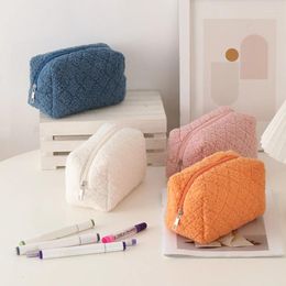 Cosmetic Bags Solid Soft Plush Makeup Bag Travel Storage Cute Ladies Pencil Case Handbags Washing Stationery