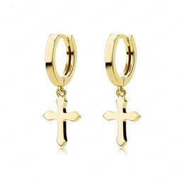 Stainless Steel Cross Earring Classic Minimalist Gold Colour Dangling Cross Hoop Earrings For Men Women Jewelry2841049