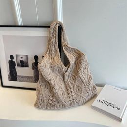 Shoulder Bags Women Casual Bag Large Capacity Knit Handbag Soft Twist Weave Solid Colour Hollow Out Shopping For Female
