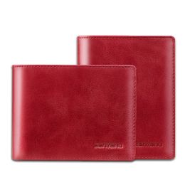 Wallets Cross Vertical Wallets for Women Genuine Leather Men Wallets Short Driver License RFID Card Holder Small Purse Black Red Wallet