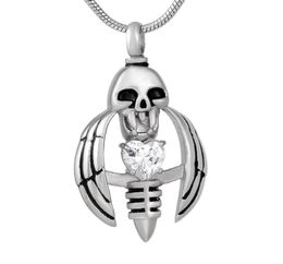 new z793 silver Hold Crsytal Wing Skeleton Stainless Steel Memorial Urn Necklace For Ashes Mens Keepsake Cremation Jewellery Pen9059201