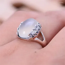 Cluster Rings MeiBapJ Real S925 White Jade Marrow Fashion Pattern Creative Personality Ring Pure Silver Retro Open Women's