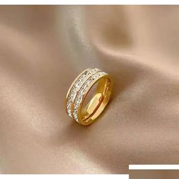 Band Rings New Designer Ladies Ring With Diamonds Fashion For Women Classic Jewelry Gold Plated Rose Holiday Gifts Drop Delivery Otfd1