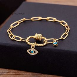 Hot Sale Classic 14K Yellow Gold Zircon Original Evil Eye Pendant Bracelets Bead Charms Jewellery Fashion Women Gift 227